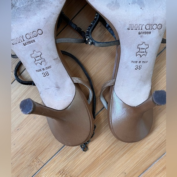 Jimmy Choo Brown Leather Crystal Embellished Slide Ankle Strap Sandals Size 38 - Picture 3 of 11